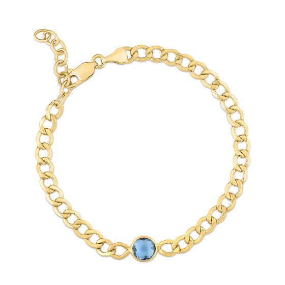 14K GOLD GEM STONES CURB CHAIN BRACELET