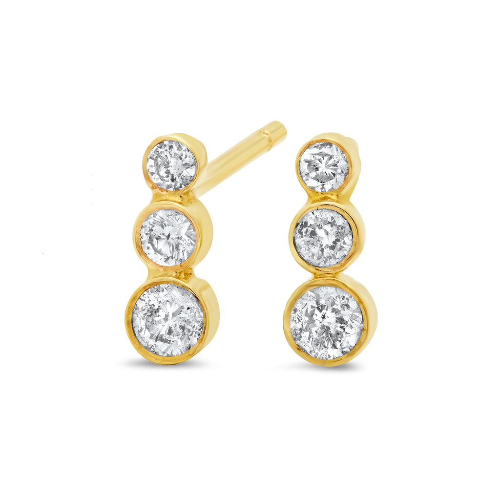 3 DIAMONDS EARRING POST