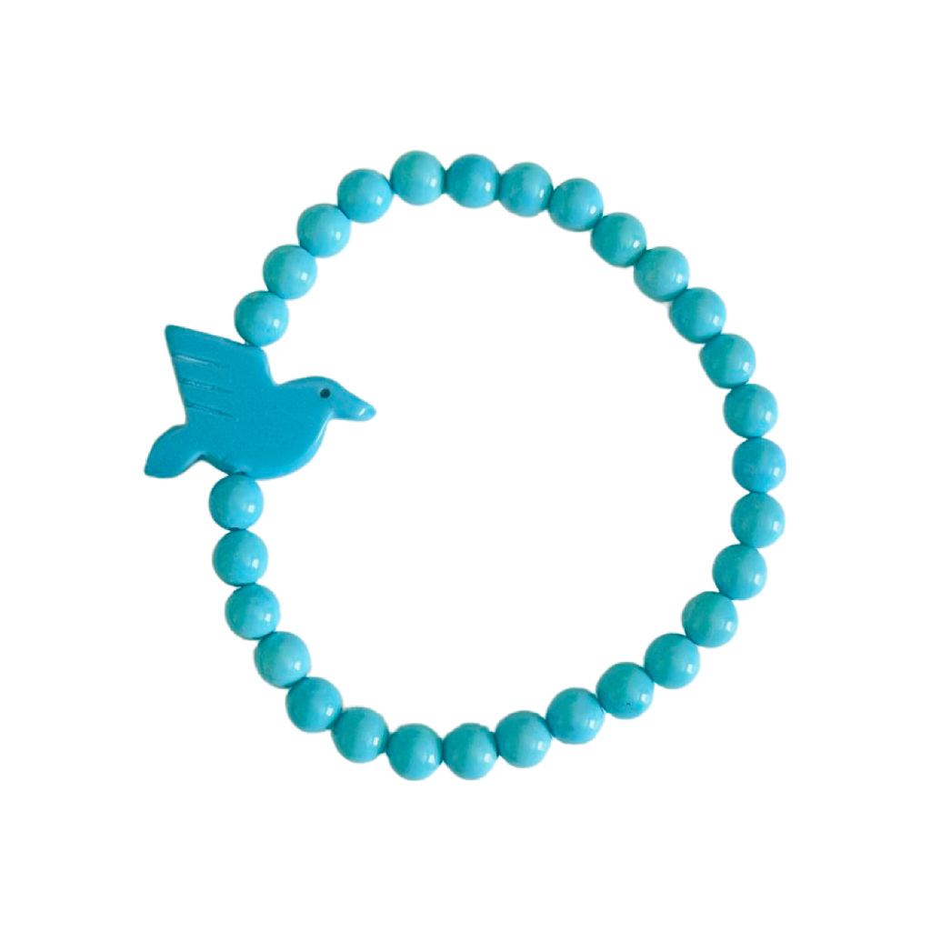 TURQUOISE BEADS BRACELET WITH BIRD CAHRM